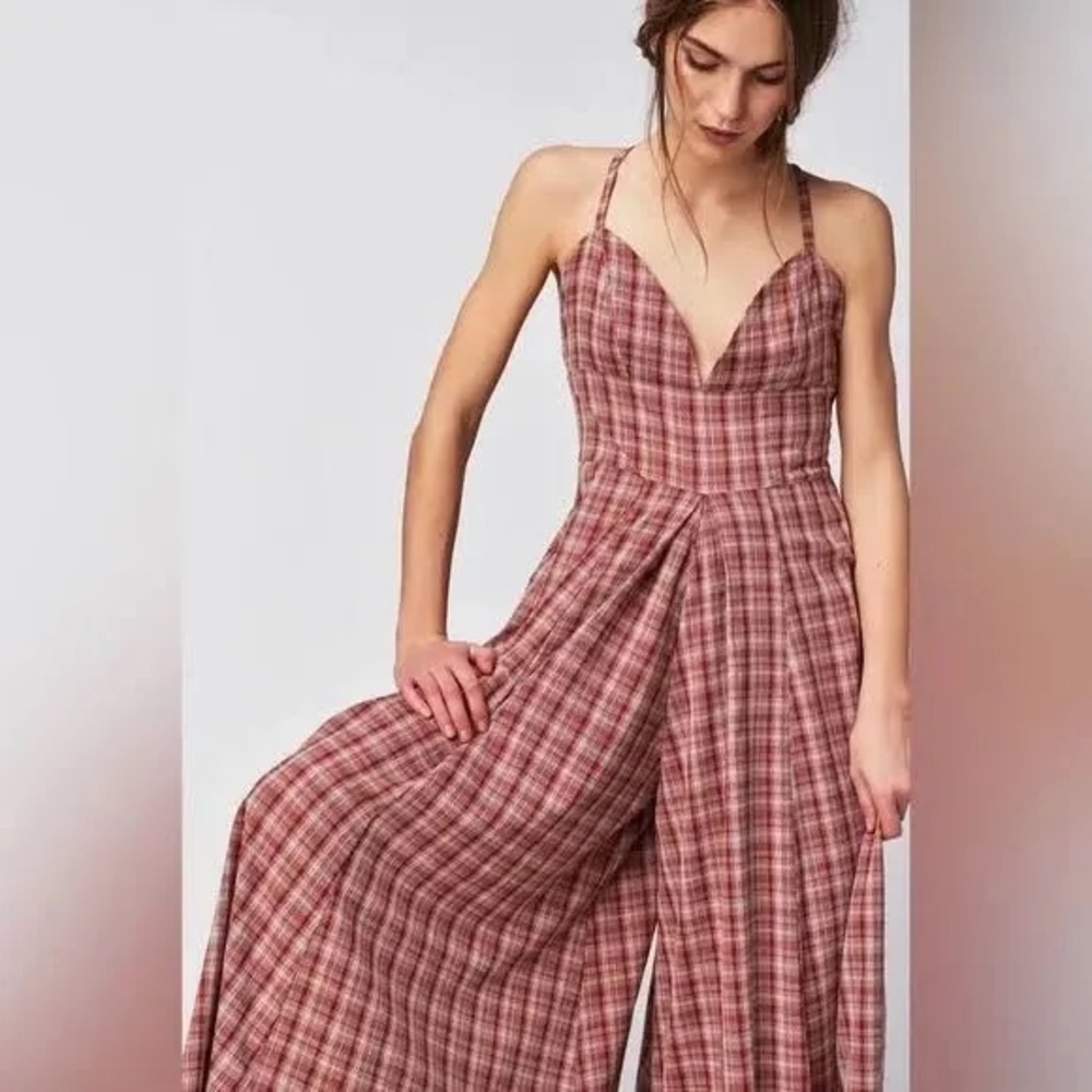 Free People Plaid Jumpsuit in Red and Pink - Picture 3 of 9